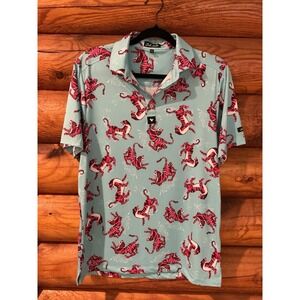Bad Birdie Polo Shirt Mens Small Blue Tiger All Over Print‎ Golf Performance
